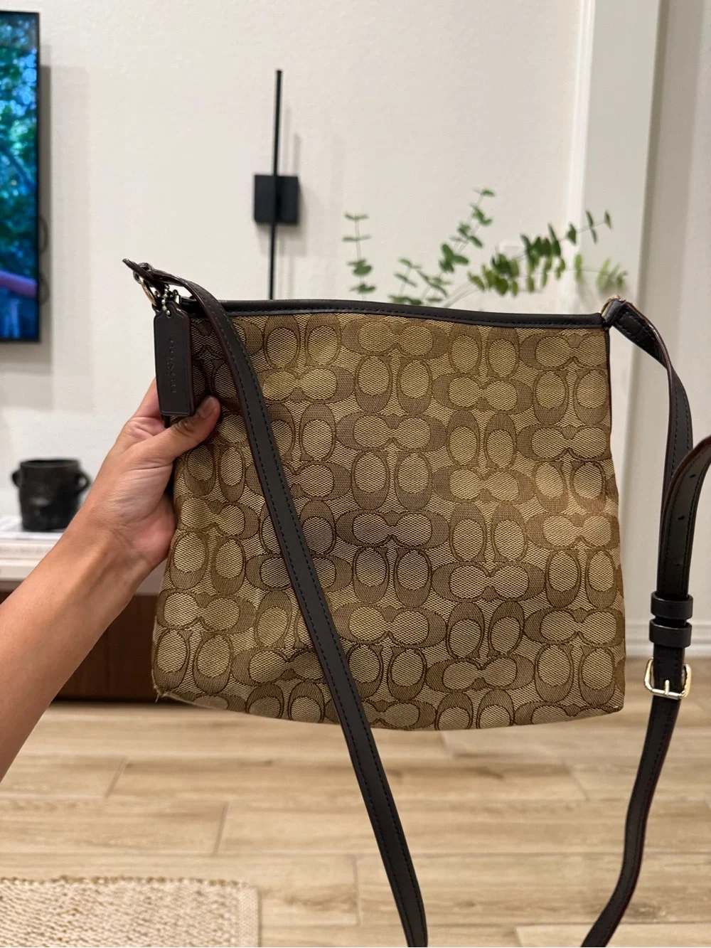 Coach Tan and Brown Signature Messenger Bag